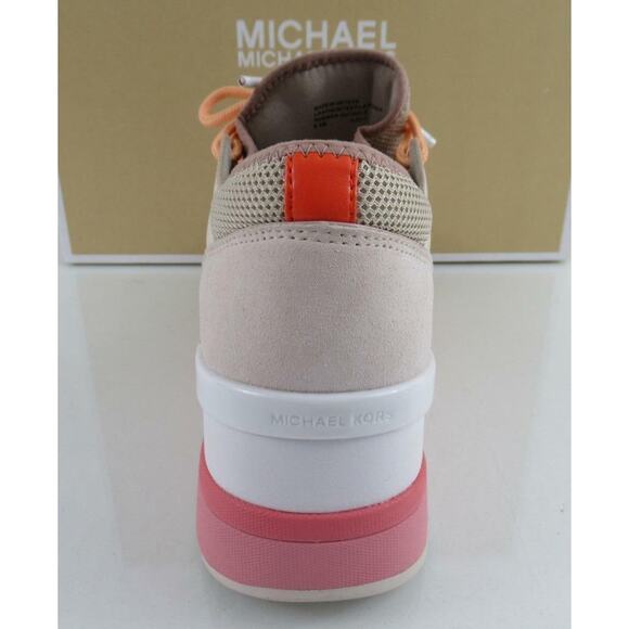 Michael Kors Liv Trainer Wedge Sneakers Lace Up Beige Light Sand / Pink - Picture 5 of 7